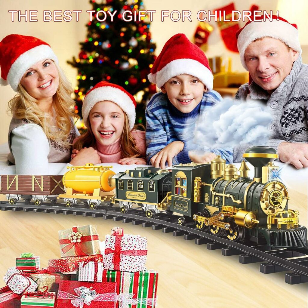 Train Set, Updated Large Remote Control Electric Train Toy for Boys Girls w/Smokes, Lights  Sound, Railway Kits w/Steam Locomotive Engine, Cargo Cars  Tracks, for 3 4 5 6 7 8+ Year Old Kids…