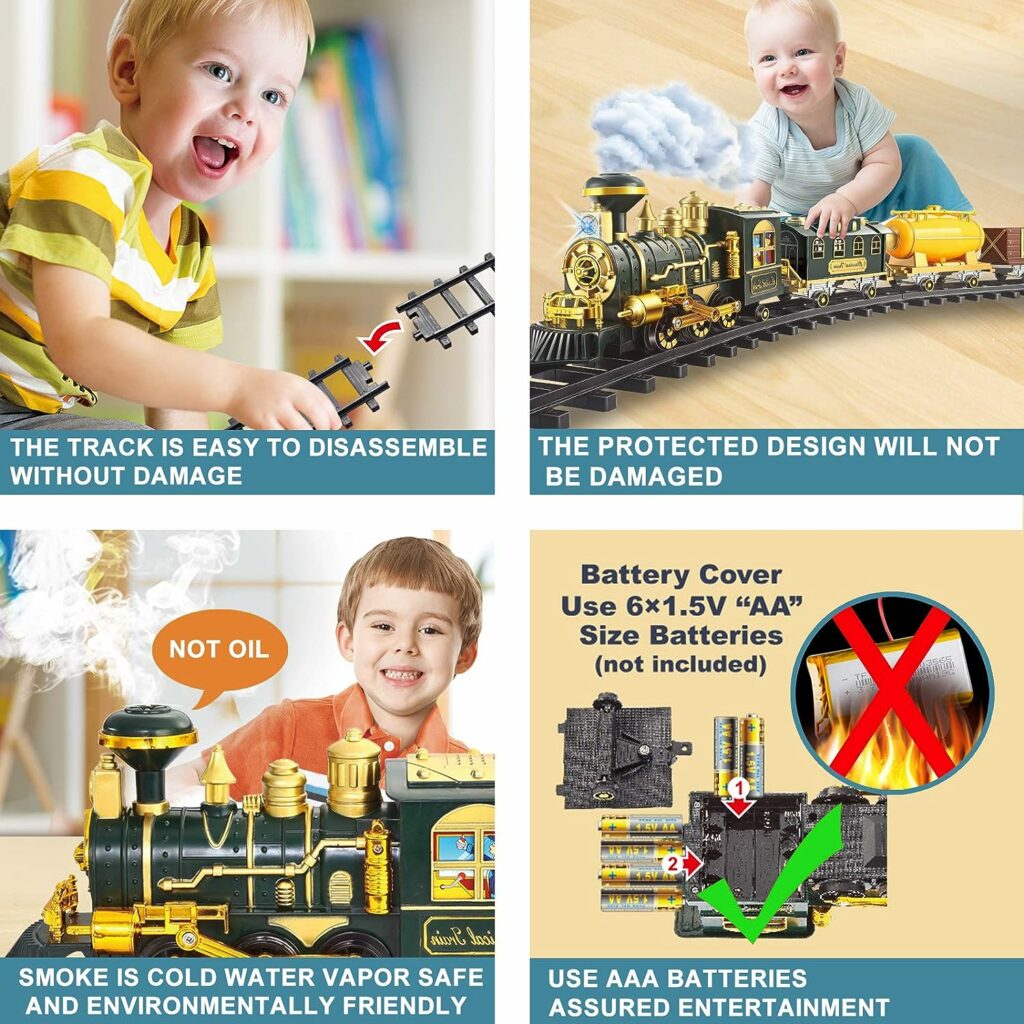 Train Set, Updated Large Remote Control Electric Train Toy for Boys Girls w/Smokes, Lights  Sound, Railway Kits w/Steam Locomotive Engine, Cargo Cars  Tracks, for 3 4 5 6 7 8+ Year Old Kids…